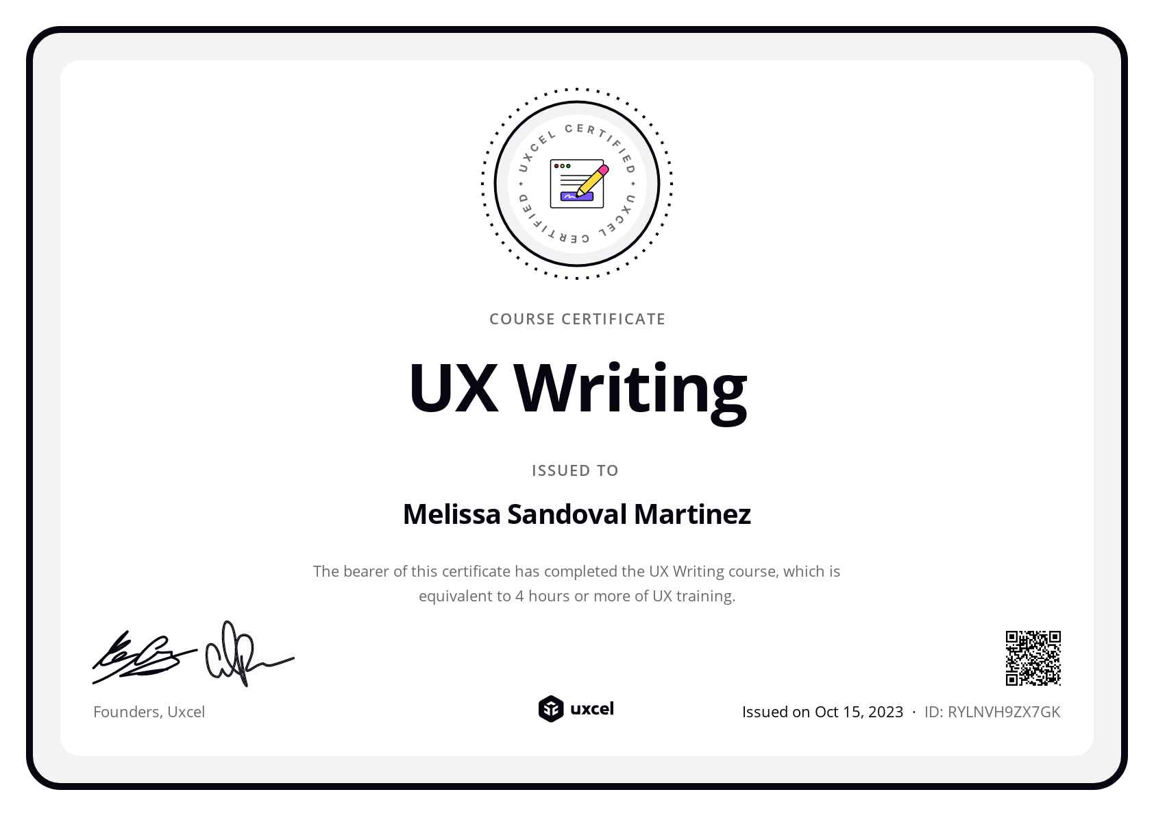 Melissa Martinez's certificate
